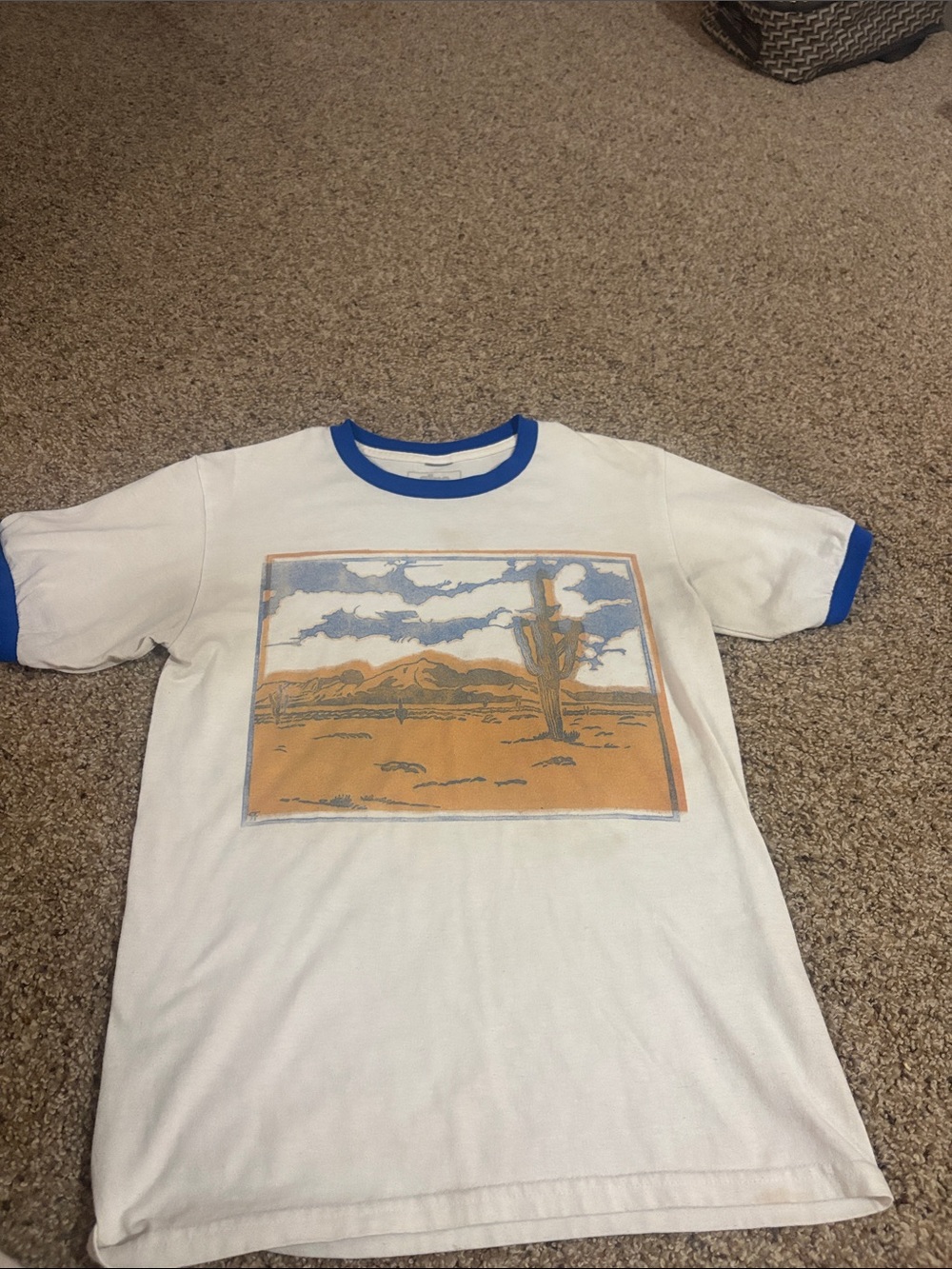 Desert Scene Ringer Tee - White with Blue Trim